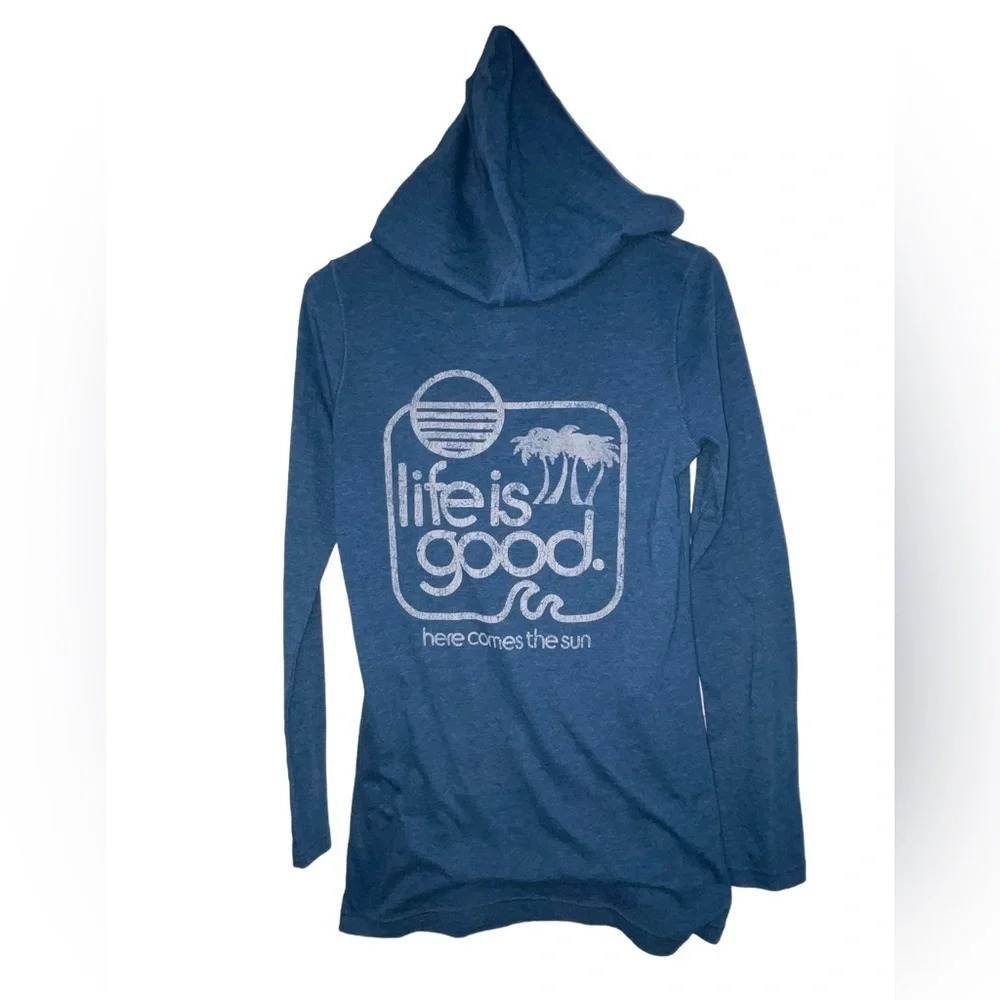 Life is Good Hoodie Womens Small Blue Green Here Comes The Sun Lightweight Fit